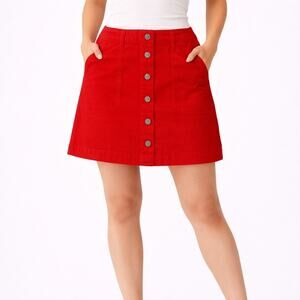 J.Crew Mercantile Red Denim Button Front Skirt Size 2